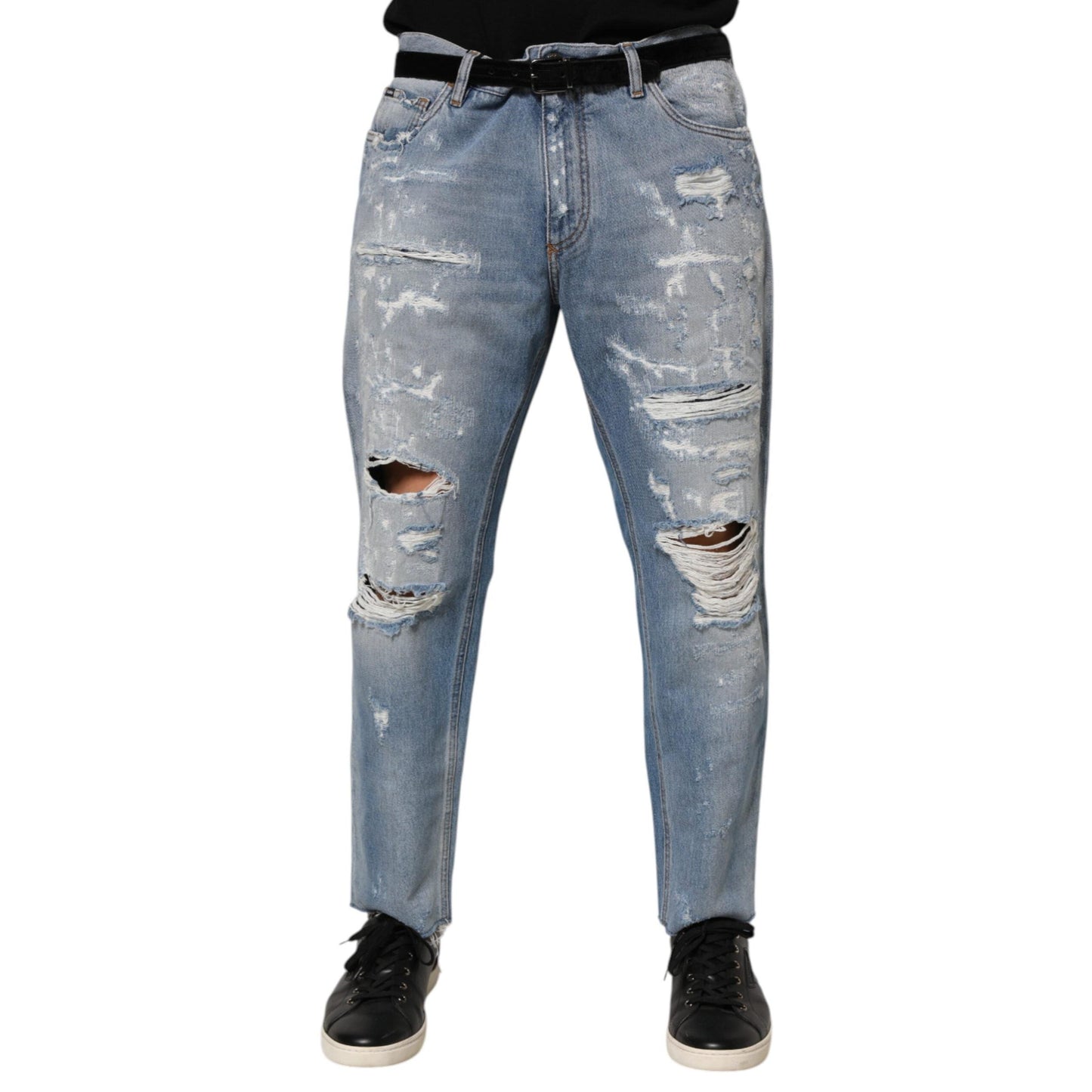 Dolce & Gabbana Blue Distressed Ripped Denim Pants Jeans