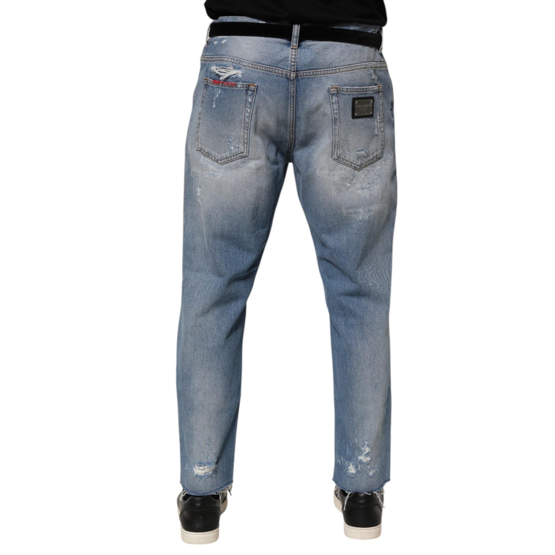 Dolce & Gabbana Blue Distressed Ripped Denim Pants Jeans