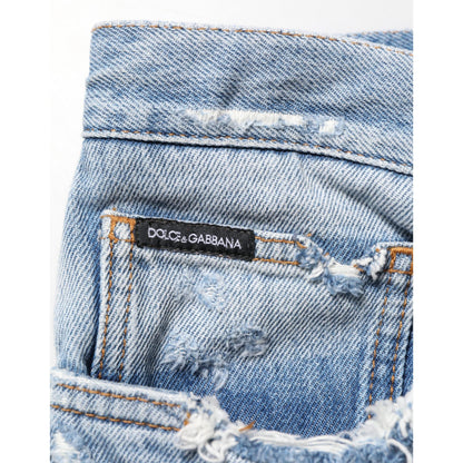Dolce & Gabbana Blue Distressed Ripped Denim Pants Jeans