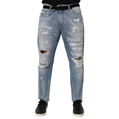 Dolce & Gabbana Blue Distressed Ripped Denim Pants Jeans