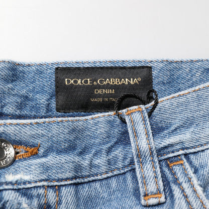 Dolce & Gabbana Blue Distressed Ripped Denim Trouser Jeans