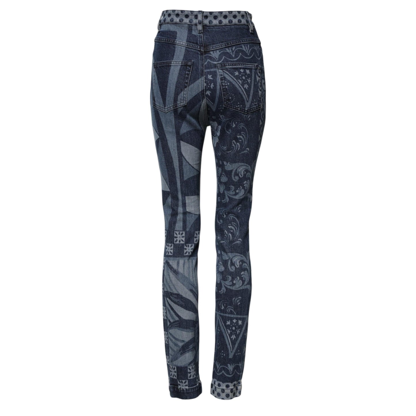 Dolce & Gabbana Blue Graphic Print Cotton Skinny Denim Jeans