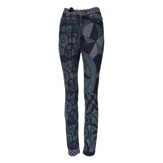 Dolce & Gabbana Blue Graphic Print Cotton Skinny Denim Jeans