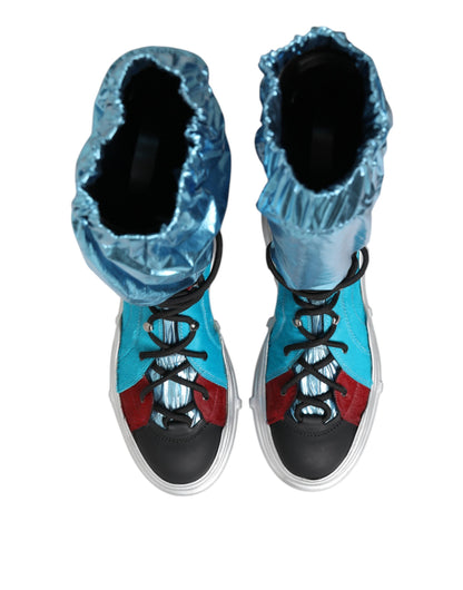 Dolce & Gabbana Blue Lace Up Over The Knee Socks Men Boots Shoes