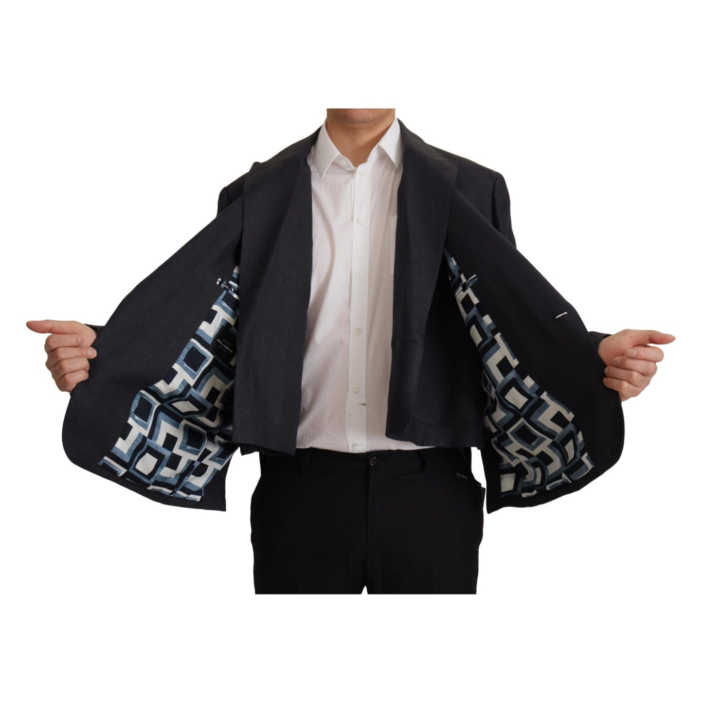 Dolce & Gabbana Blue Linen Formal Mens Blazer Jacket