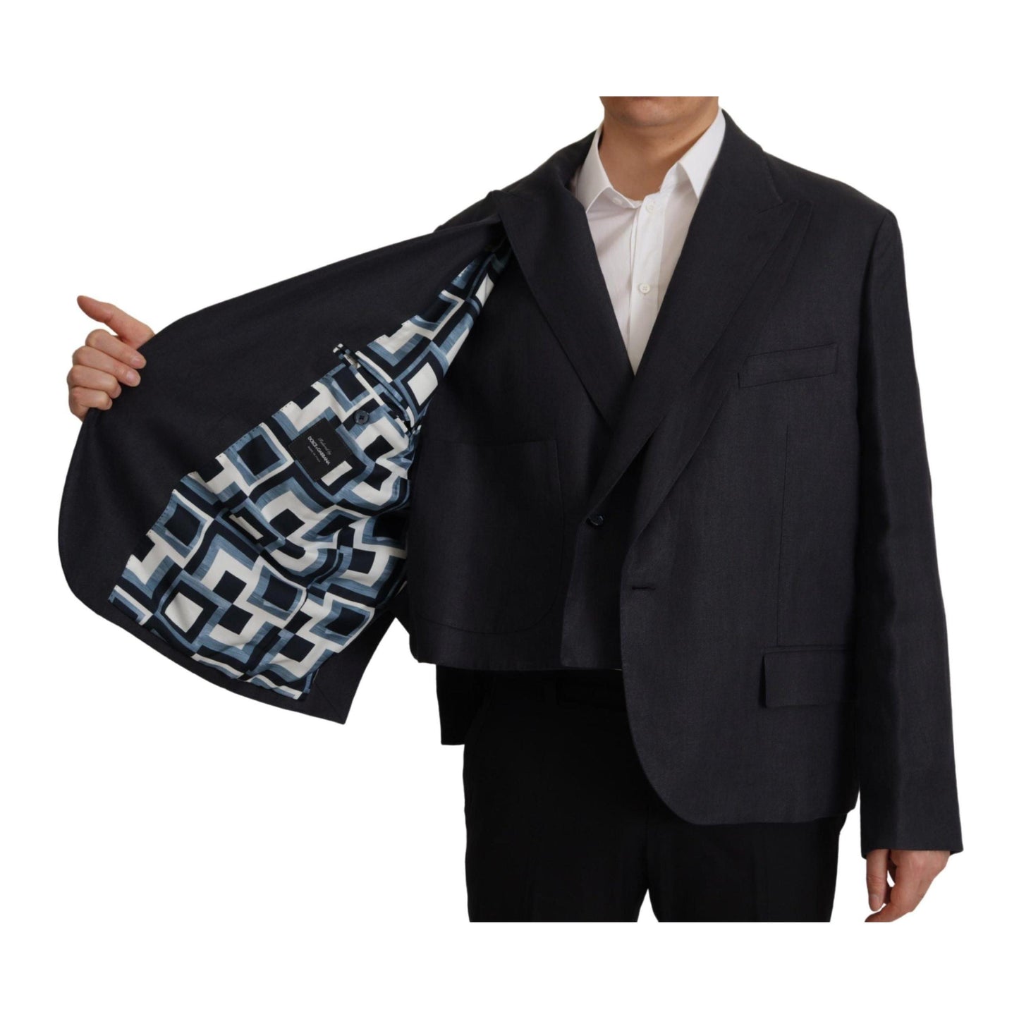 Dolce & Gabbana Blue Linen Formal Mens Blazer Jacket
