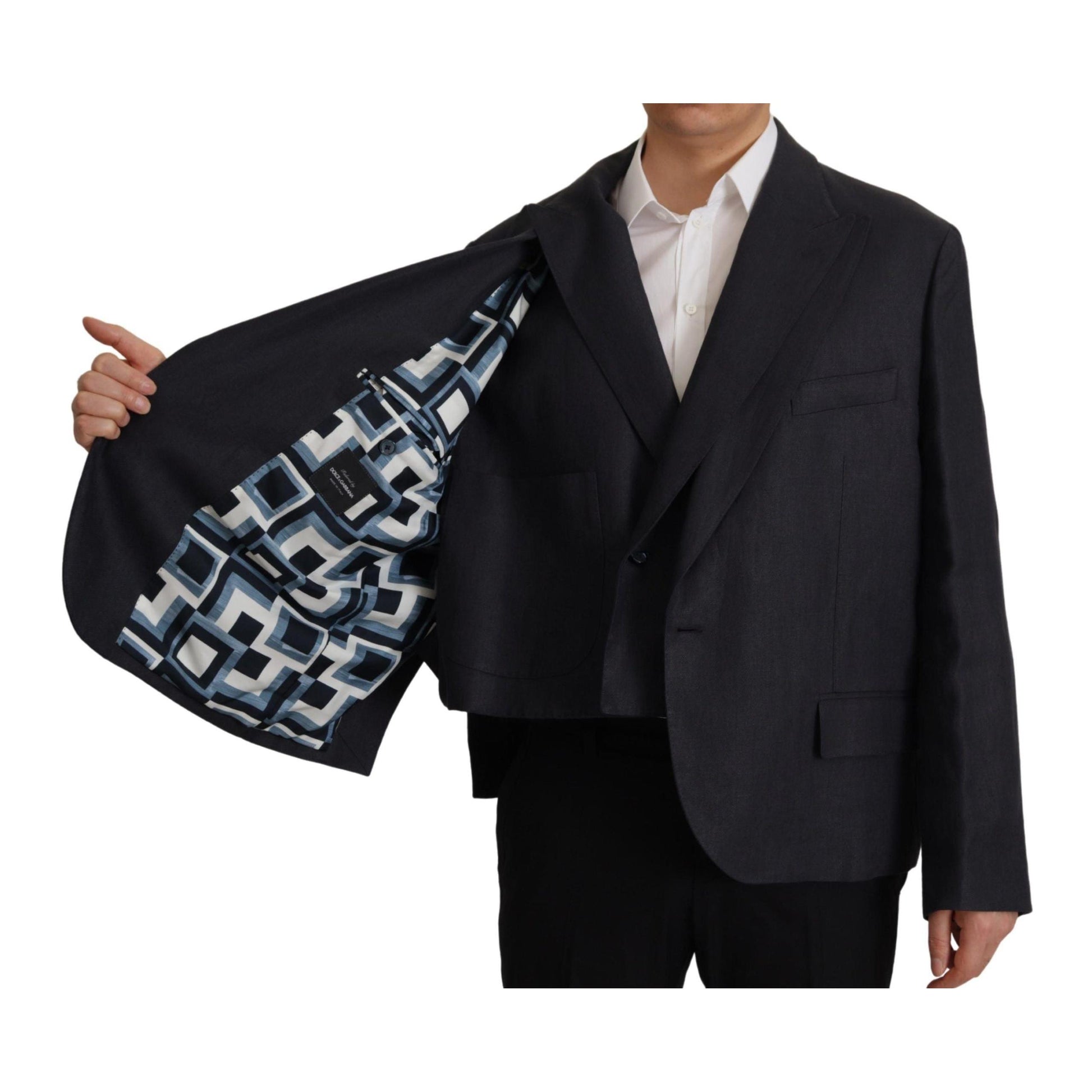 Dolce & Gabbana Blue Linen Formal Mens Blazer Jacket