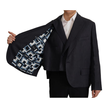 Dolce & Gabbana Blue Linen Formal Mens Blazer Jacket