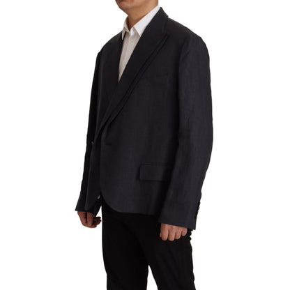 Dolce & Gabbana Blue Linen Formal Mens Blazer Jacket