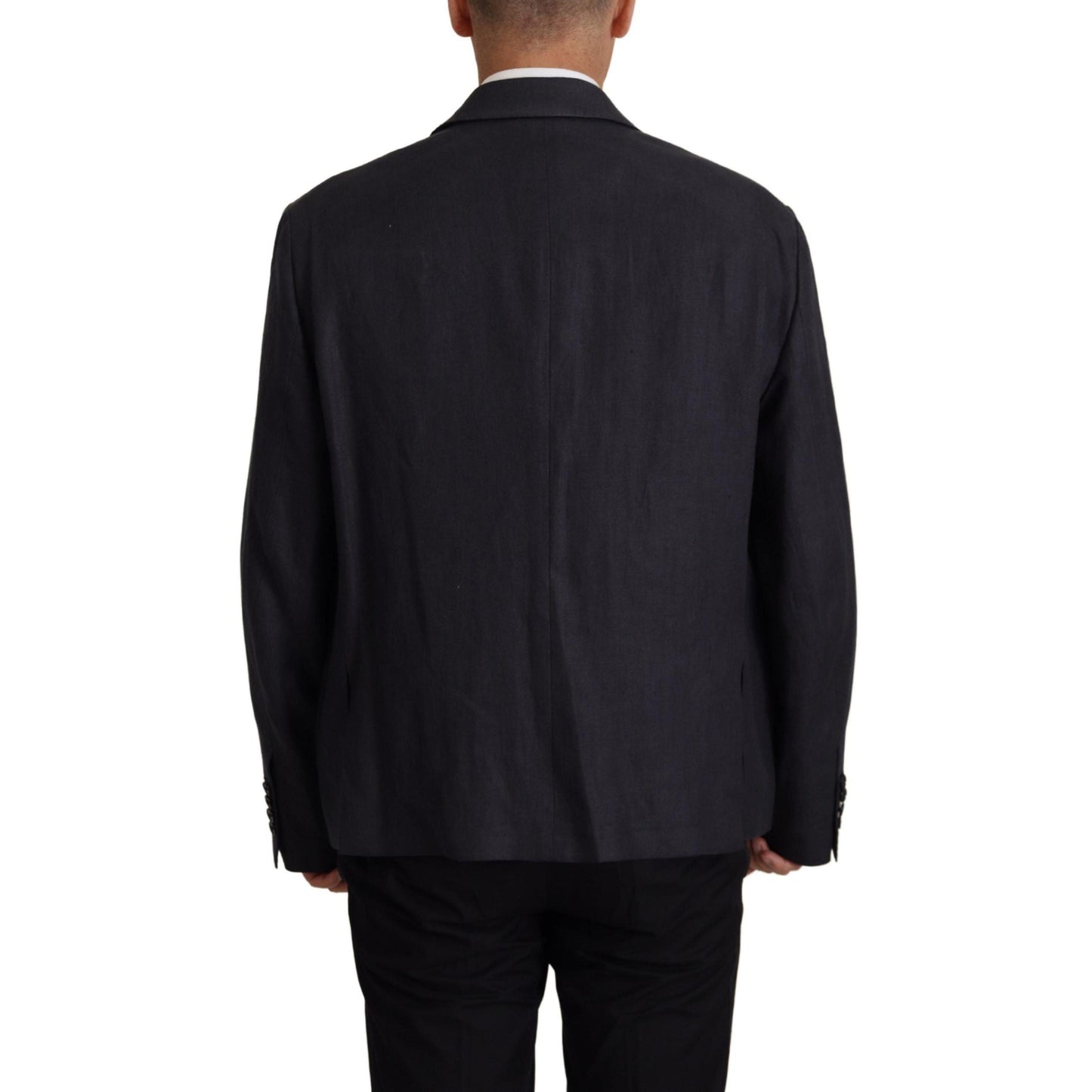 Dolce & Gabbana Blue Linen Formal Mens Blazer Jacket