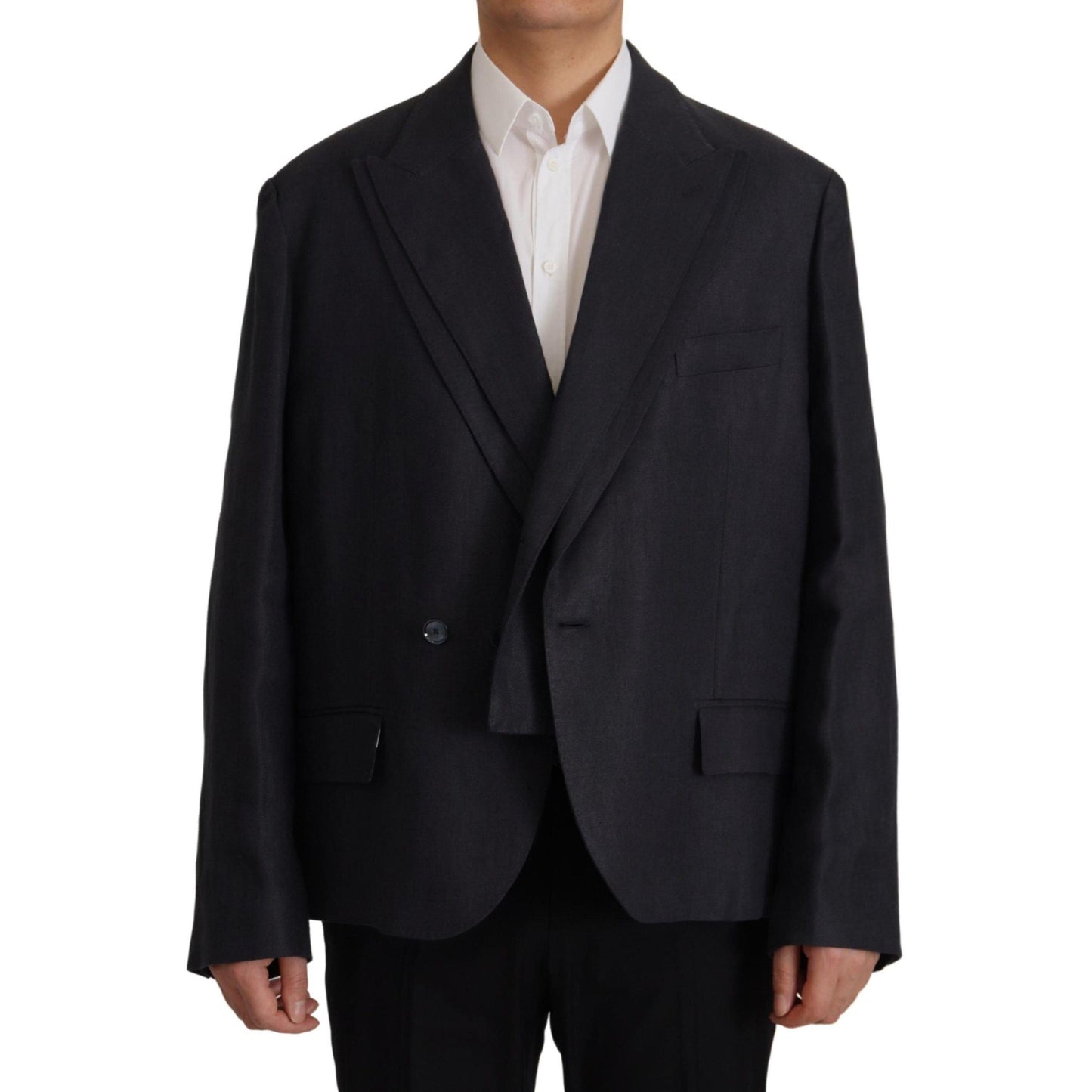 Dolce & Gabbana Blue Linen Formal Mens Blazer Jacket
