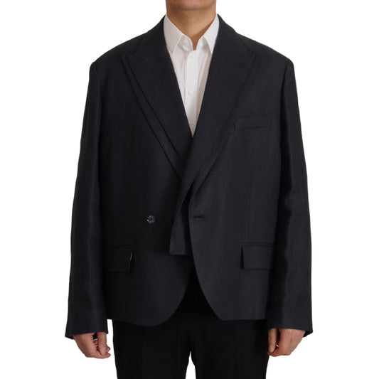 Dolce & Gabbana Blue Linen Formal Mens Blazer Jacket