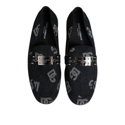 Dolce & Gabbana Blue Logo Cotton Loafers Formal Dress Shoes