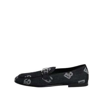 Dolce & Gabbana Blue Logo Cotton Loafers Formal Dress Shoes