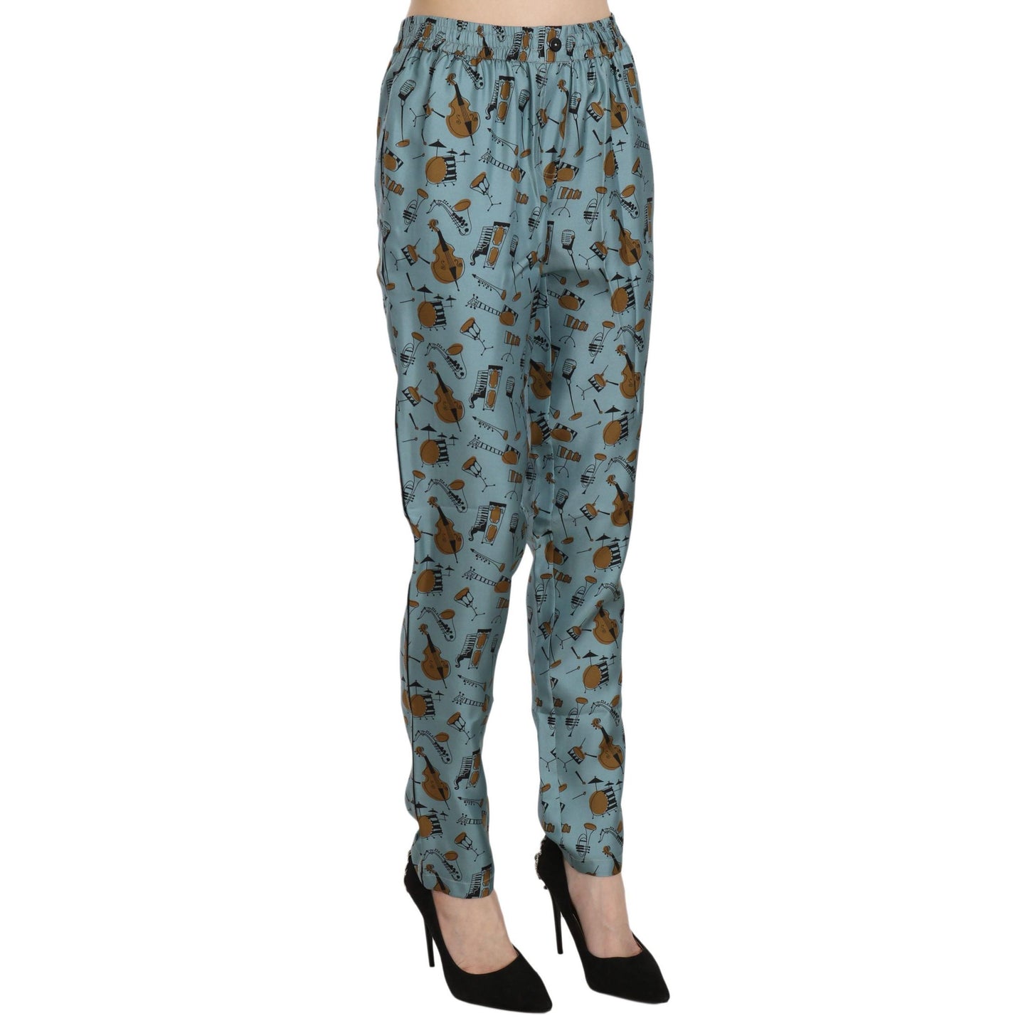 Dolce & Gabbana Blue Musical Instruments Print Tapered Pants