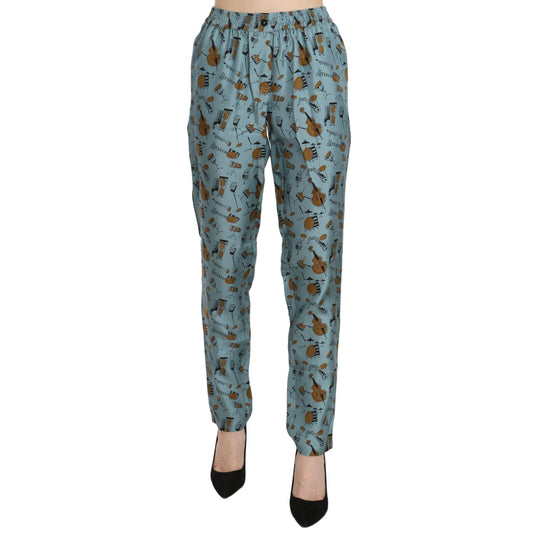 Dolce & Gabbana Blue Musical Instruments Print Tapered Pants