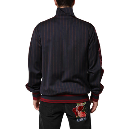 Dolce & Gabbana Blue Red Striped Logo Plaque Full Zip Jacket