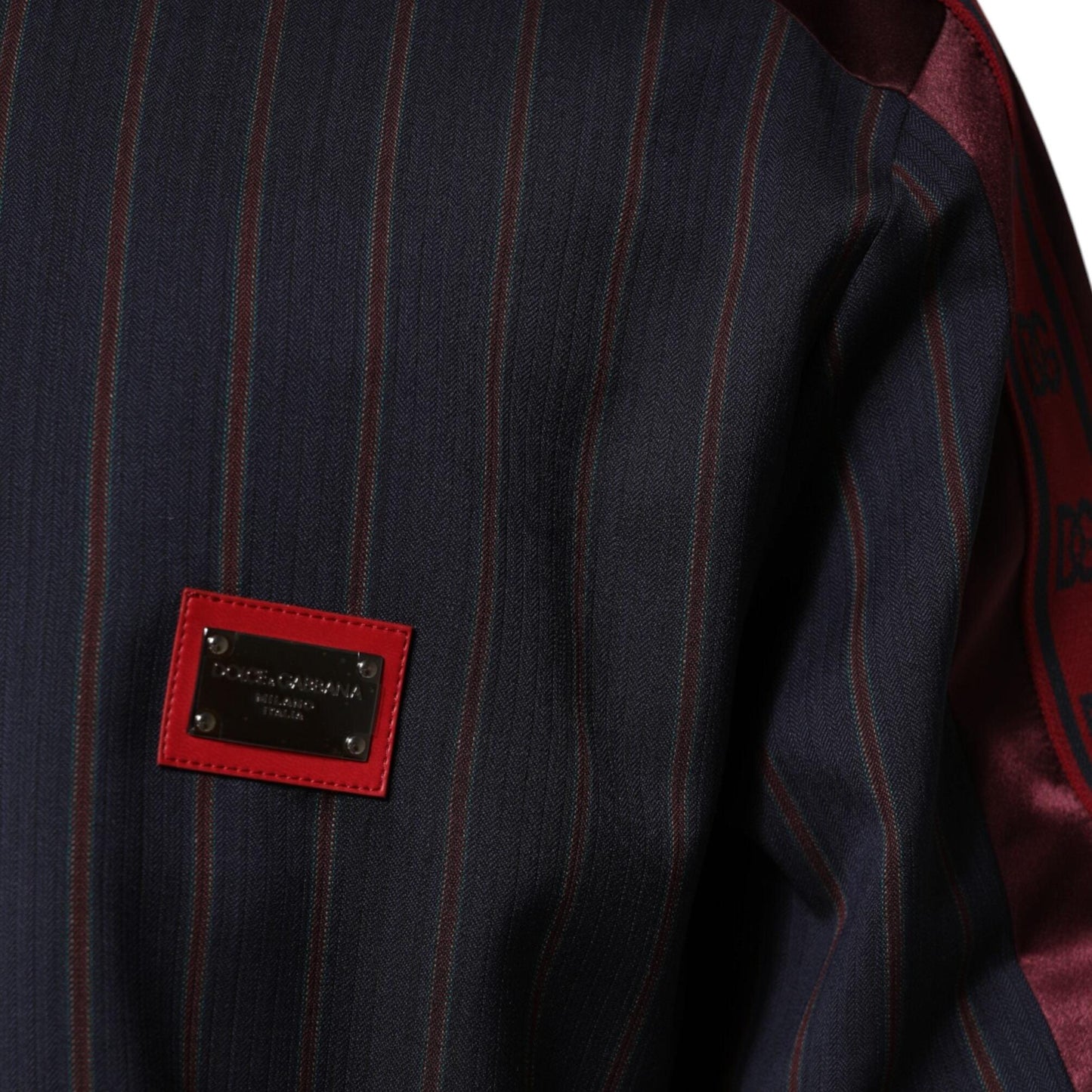 Dolce & Gabbana Blue Red Striped Logo Plaque Full Zip Jacket
