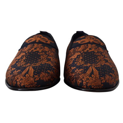 Dolce & Gabbana Blue Rust Floral Slippers Loafers Shoes