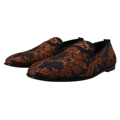 Dolce & Gabbana Blue Rust Floral Slippers Loafers Shoes