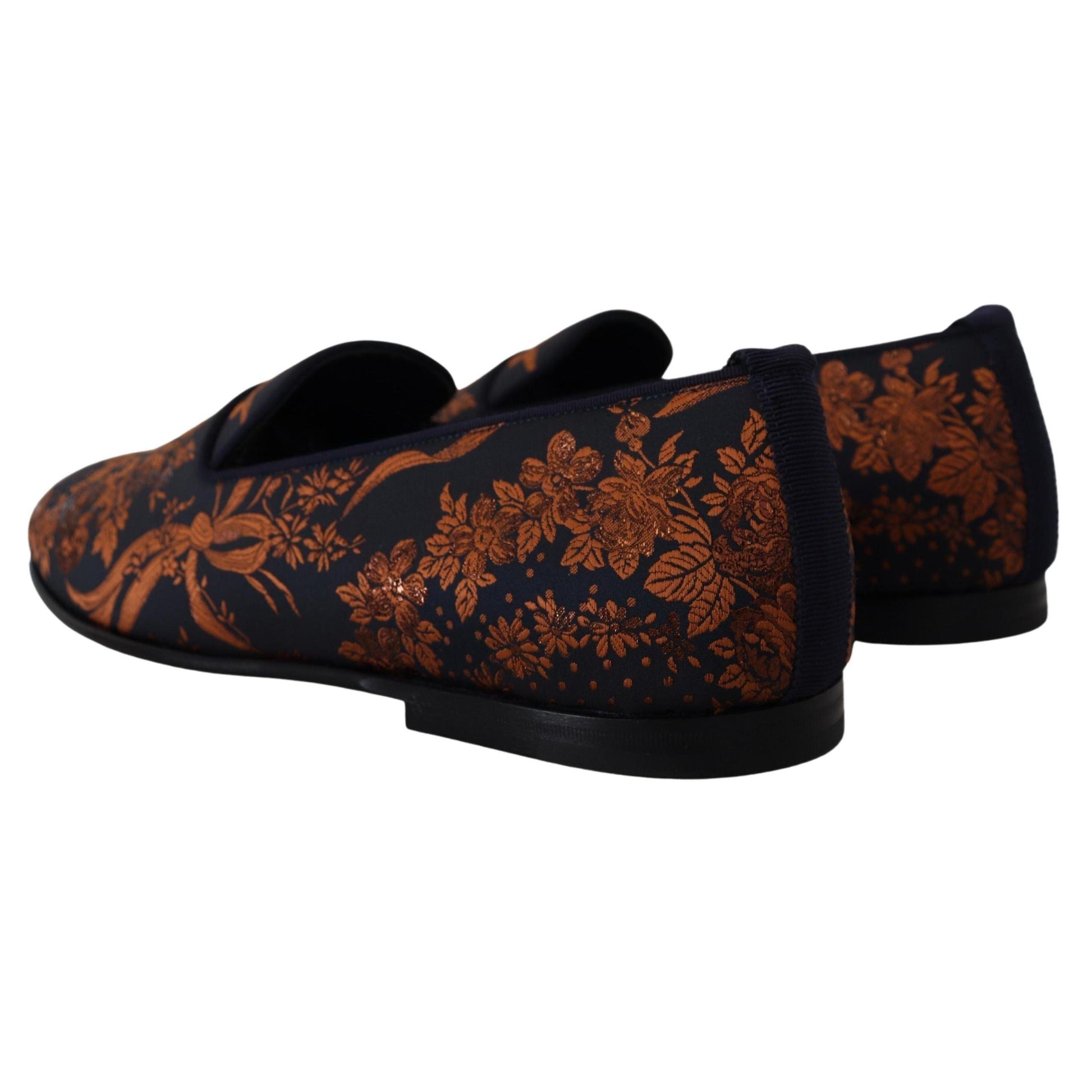 Dolce & Gabbana Blue Rust Floral Slippers Loafers Shoes
