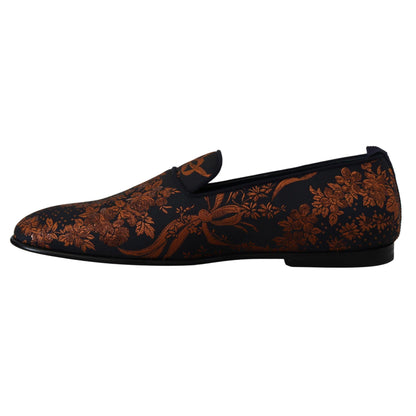 Dolce & Gabbana Blue Rust Floral Slippers Loafers Shoes