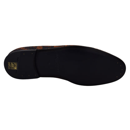 Dolce & Gabbana Blue Rust Floral Slippers Loafers Shoes