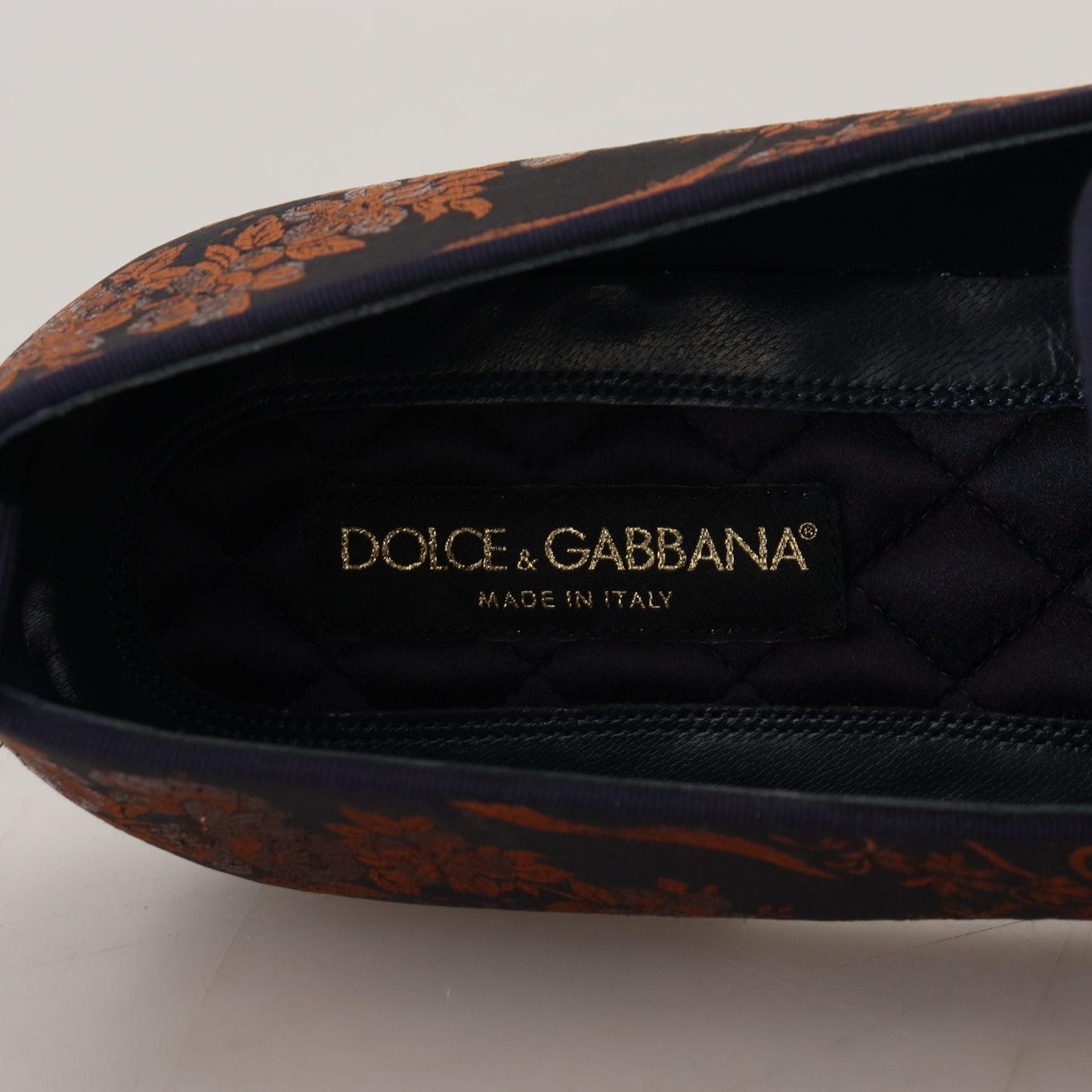Dolce & Gabbana Blue Rust Floral Slippers Loafers Shoes