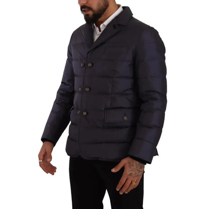 Dolce & Gabbana Blue Silk Goat Coat Blouson Winter Jacket