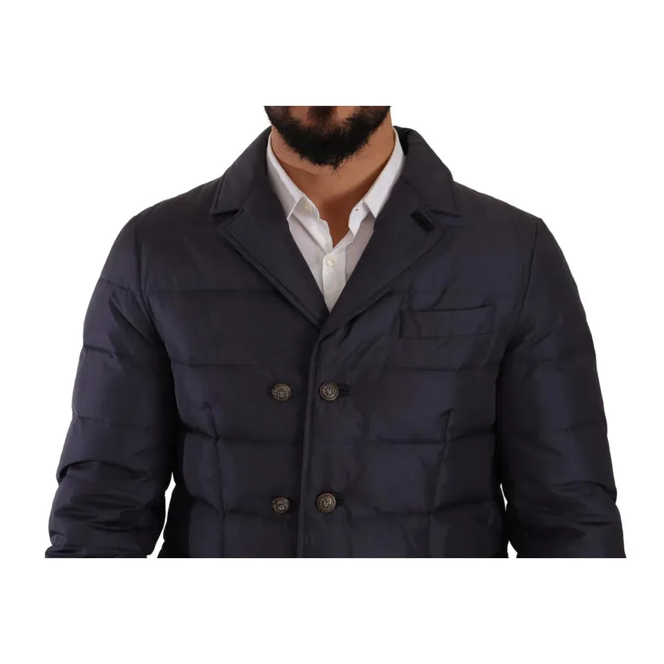 Dolce & Gabbana Blue Silk Goat Coat Blouson Winter Jacket