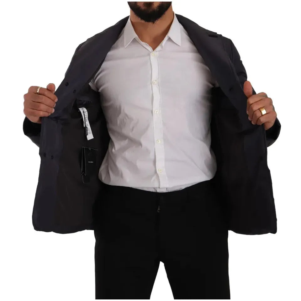 Dolce & Gabbana Blue Silk Goat Coat Blouson Winter Jacket