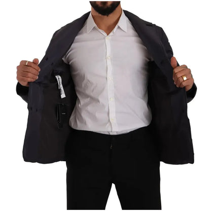 Dolce & Gabbana Blue Silk Goat Coat Blouson Winter Jacket