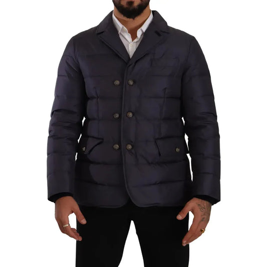 Dolce & Gabbana Blue Silk Goat Coat Blouson Winter Jacket