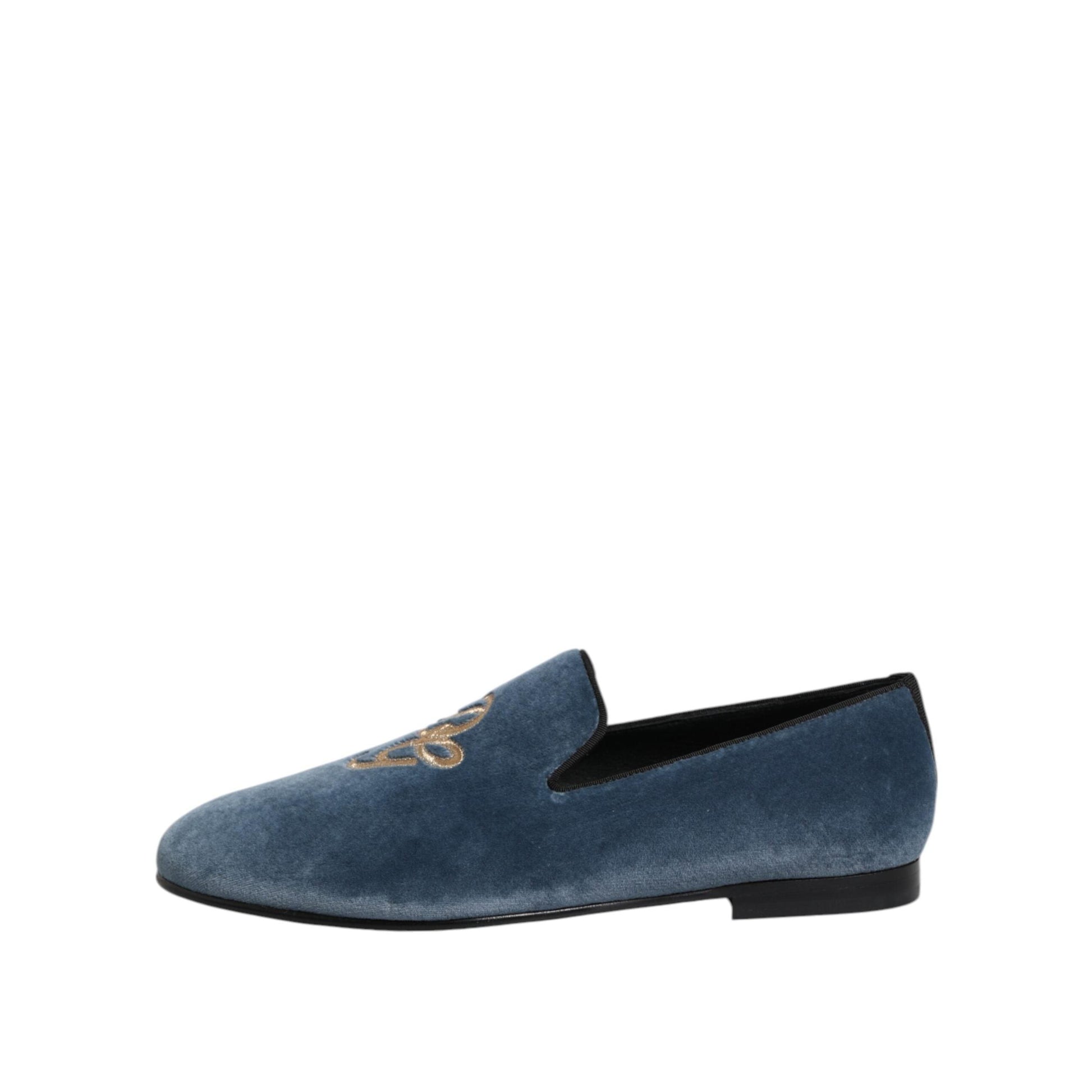 Dolce & Gabbana Blue Velvet DG Logo Loafers Formal Shoes
