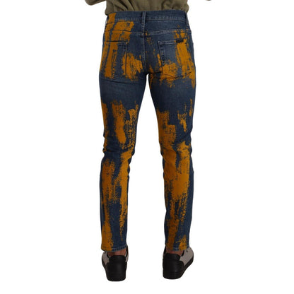 Dolce & Gabbana Blue Yellow Dye Cotton Skinny Men Denim Jeans
