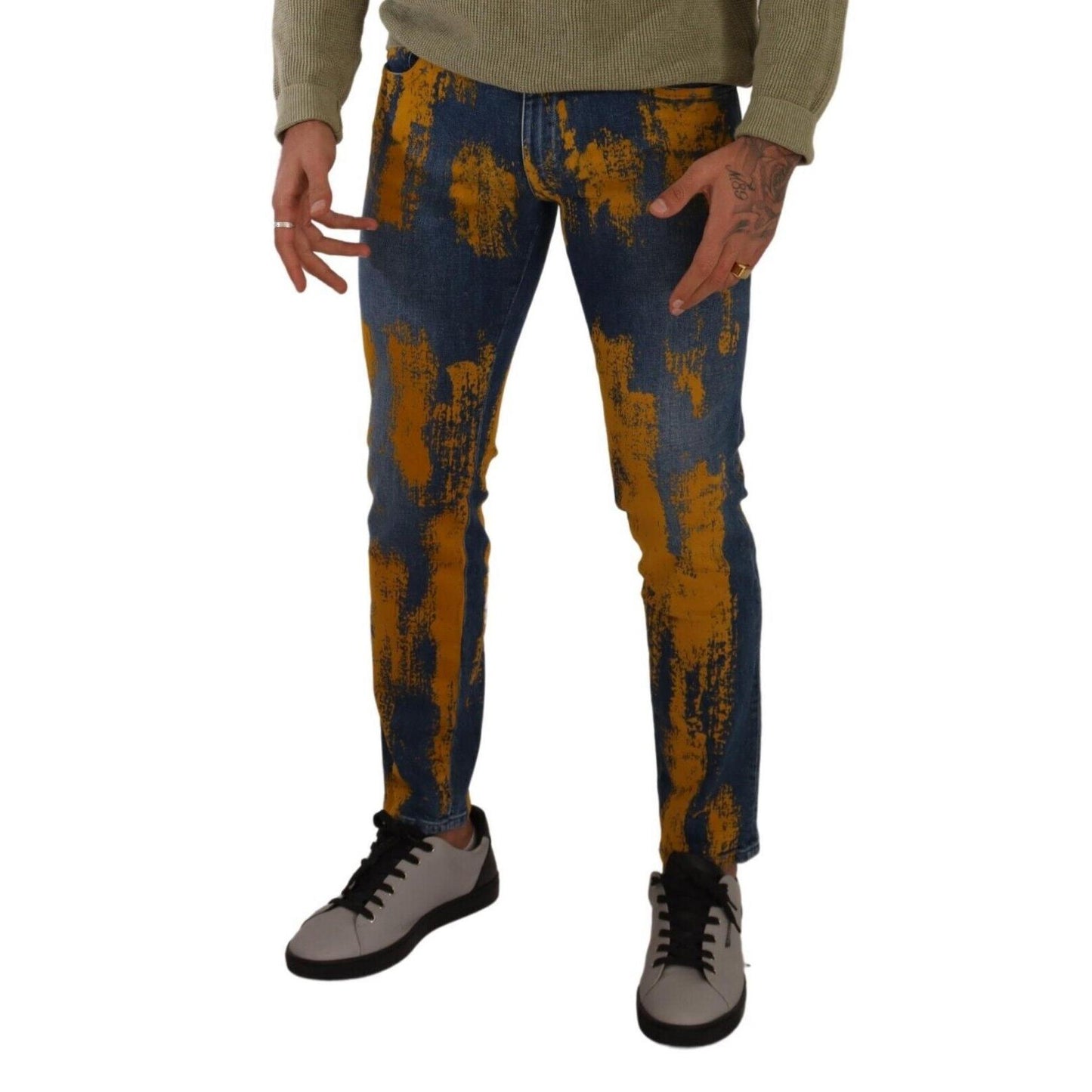Dolce & Gabbana Blue Yellow Dye Cotton Skinny Men Denim Jeans
