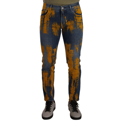 Dolce & Gabbana Blue Yellow Dye Cotton Skinny Men Denim Jeans