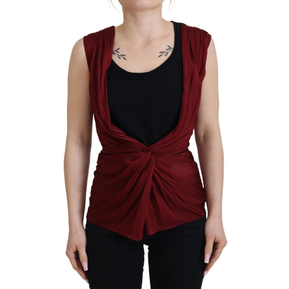 Dolce & Gabbana Bordeaux Silk Stretch Top Vest Blouse