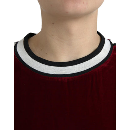 Dolce & Gabbana Bordeaux Velvet Round Neck Pullover Sweater