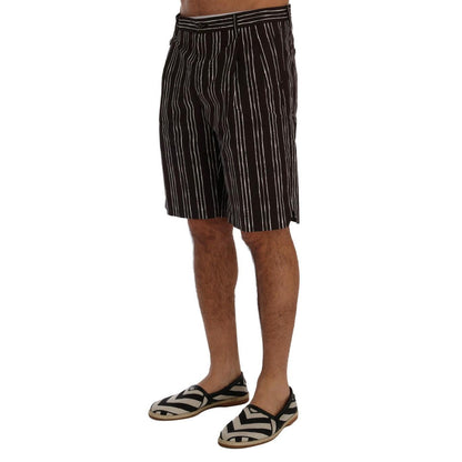 Dolce & Gabbana Bordeaux White Striped Hemp Casual Shorts