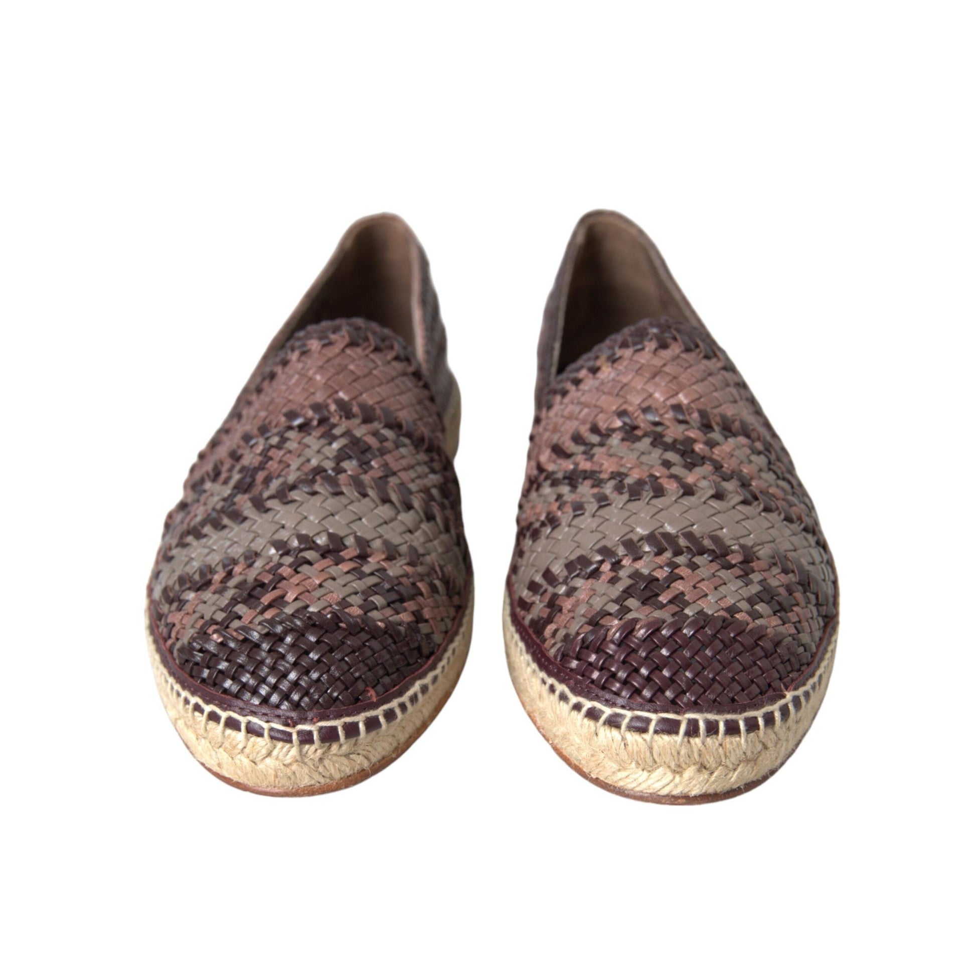 Dolce & Gabbana Brown Buffalo Leather Espadrille Flats Shoes