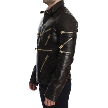 Dolce & Gabbana Brown Lambskin Leather Zipper Jacket