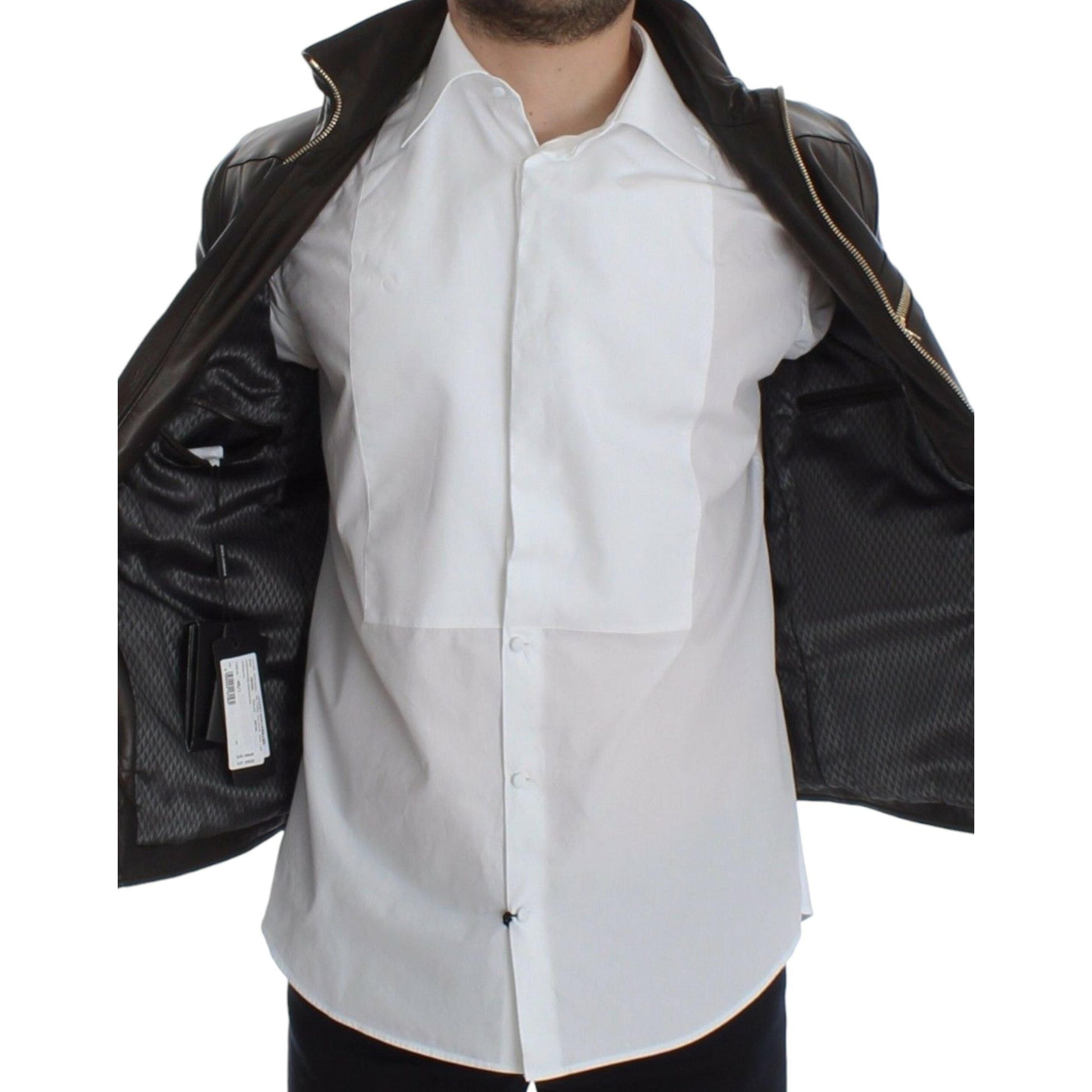 Dolce & Gabbana Brown Lambskin Leather Zipper Jacket