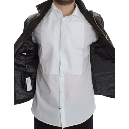 Dolce & Gabbana Brown Lambskin Leather Zipper Jacket