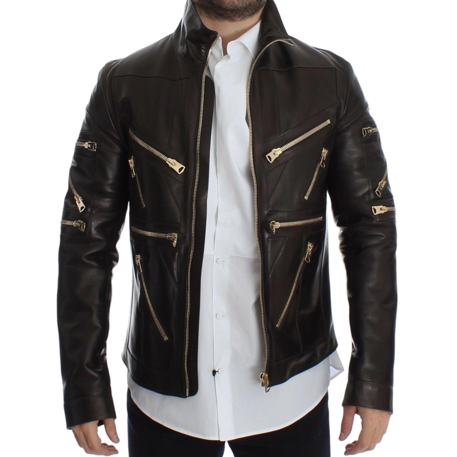 Dolce & Gabbana Brown Lambskin Leather Zipper Jacket