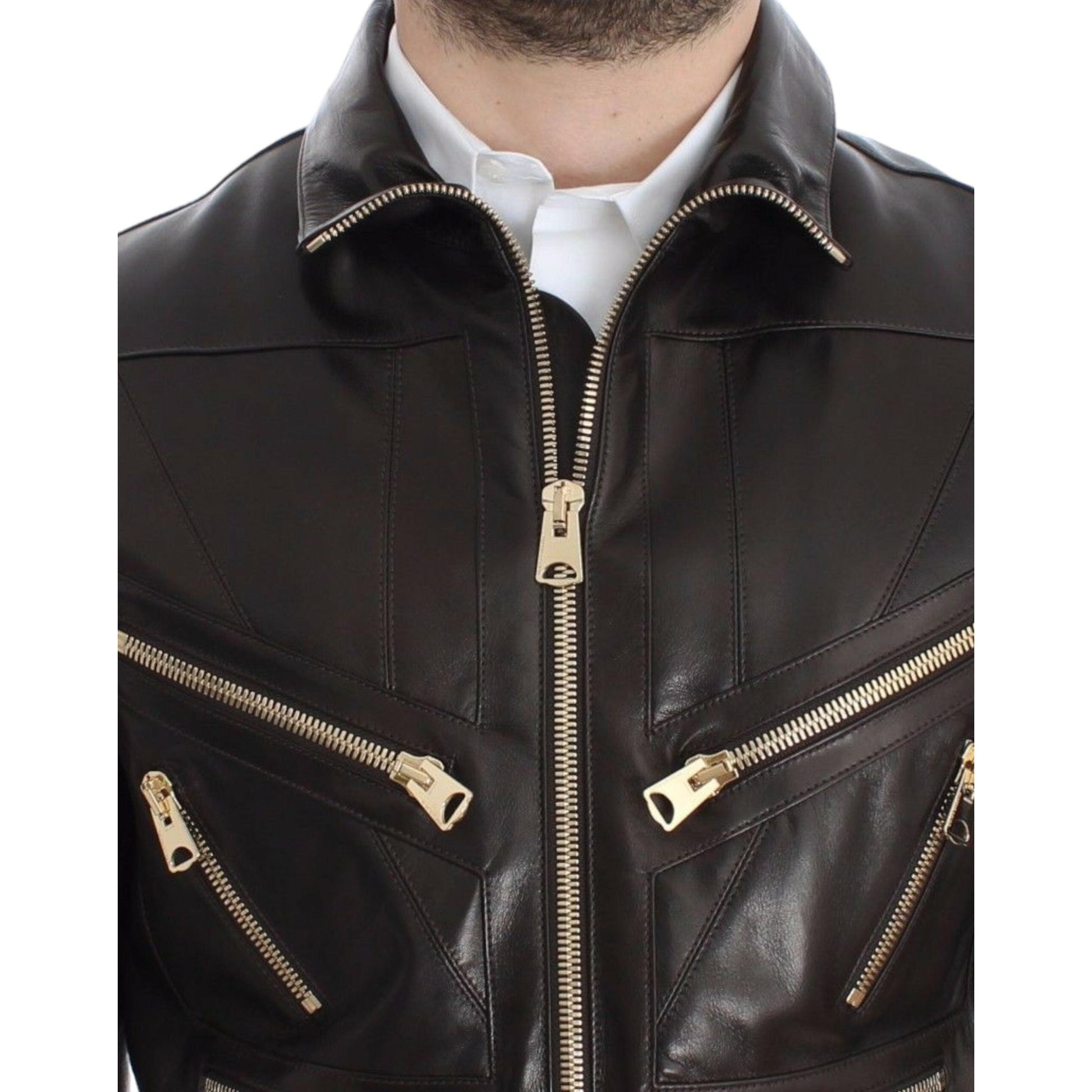 Dolce & Gabbana Brown Lambskin Leather Zipper Jacket