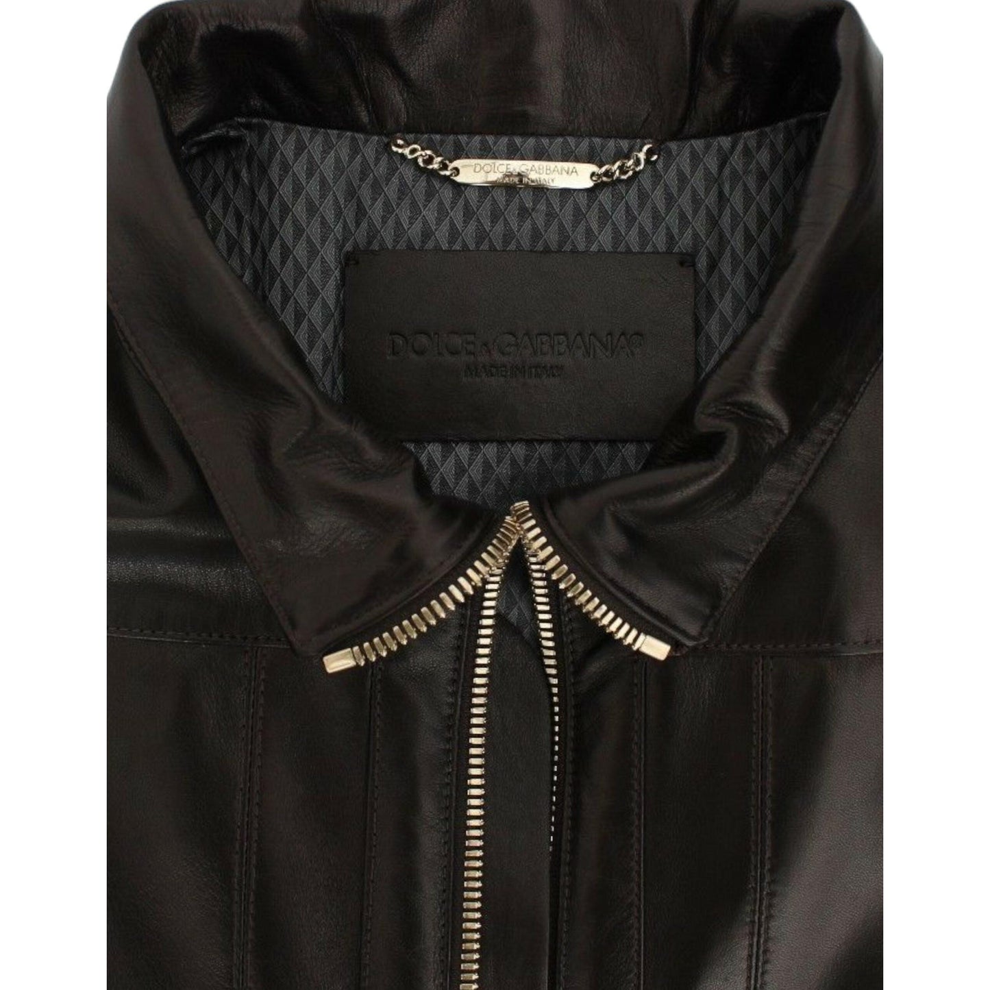 Dolce & Gabbana Brown Lambskin Leather Zipper Jacket