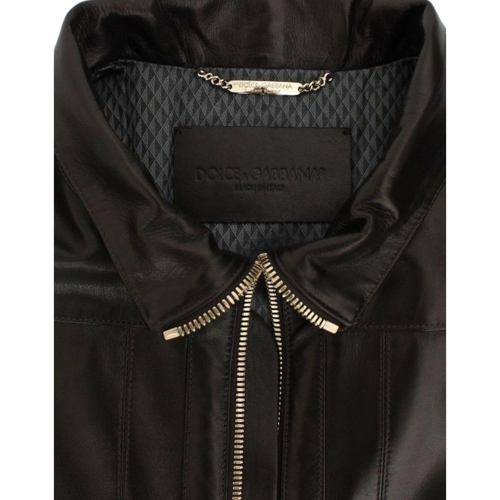 Dolce & Gabbana Brown Lambskin Leather Zipper Jacket