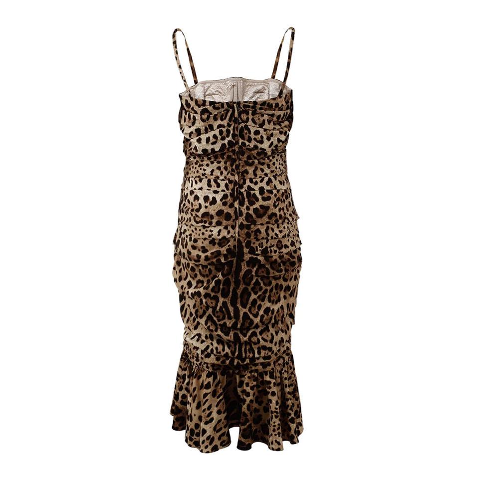Dolce & Gabbana Brown Leopard Print Ruched Midi Dress