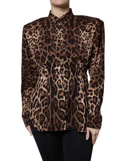 Dolce & Gabbana Brown Leopard Silk Button Down Coat Jacket